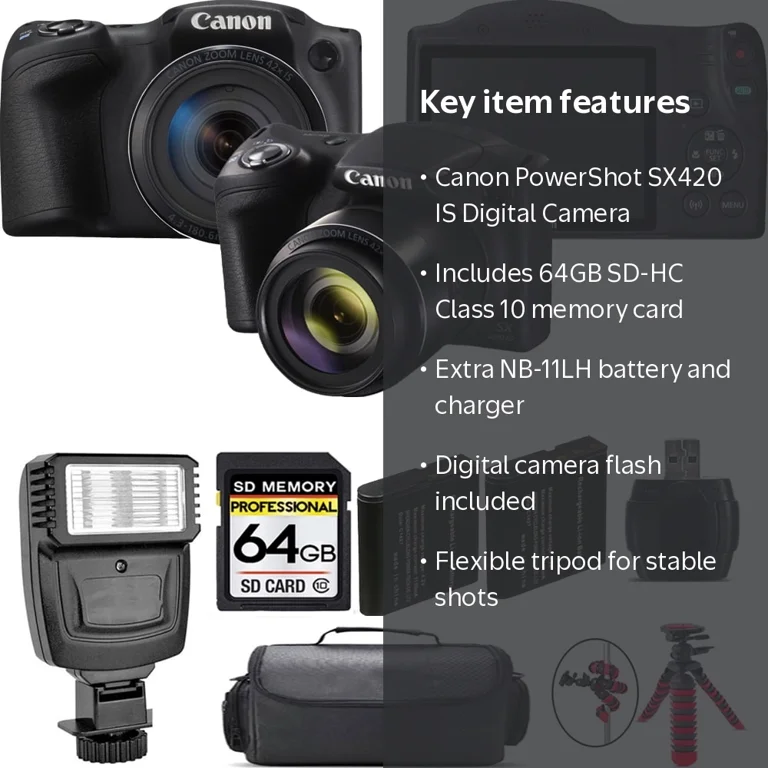 Canon PowerShot SX420 IS Digital Camera (Black) + Extra Battery +