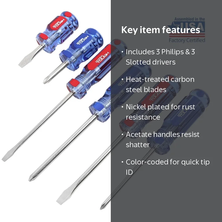 Hyper Tough 6-Piece Acetate Handle Screwdriver Set with Phillips