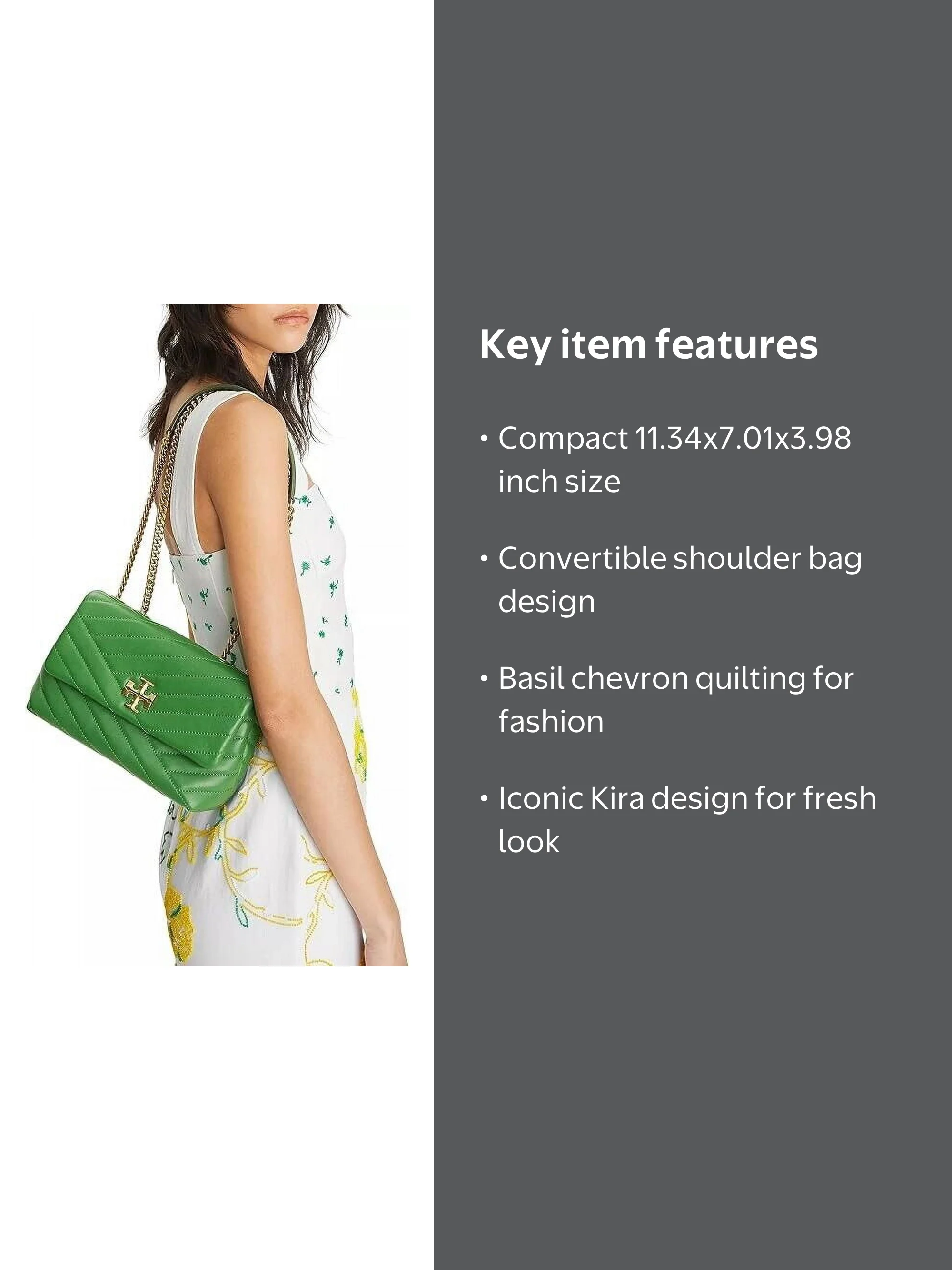 Tory Burch Kira Basil Chevron Leather Purse, Small Convertible