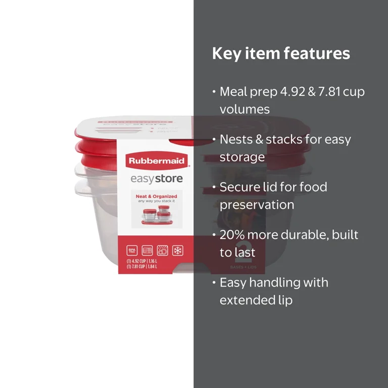 Rubbermaid 4.92- and 7.81-Cup EasyStore Square Containers, 2 Pack