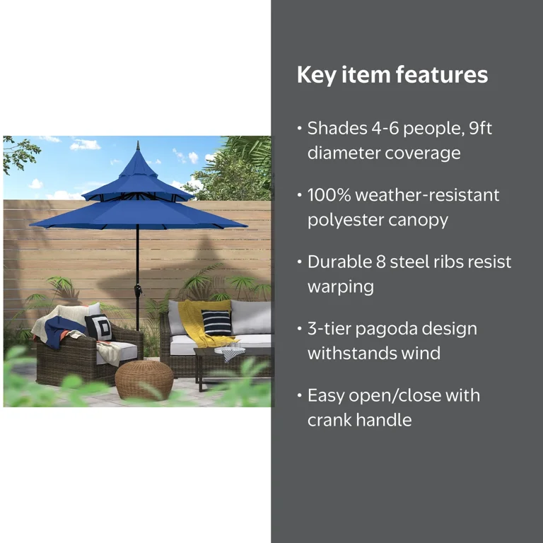 3ft patio umbrella ABCCANOPY 9FT 3 Tiers 8 Ribs OLEFIN 5-Year No Fading Black & Gray Stripe 8 Sturdy Fiberglass Ribs MF Studio 10ft 3-Tier Vented