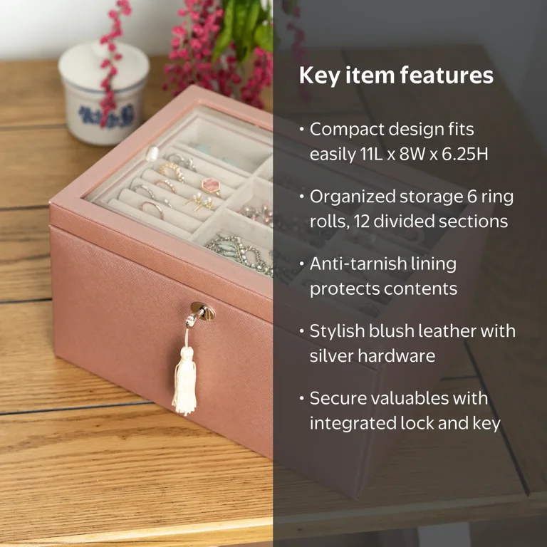 Hives and Honey Danielle Leather Jewelry Box for Women, Blush