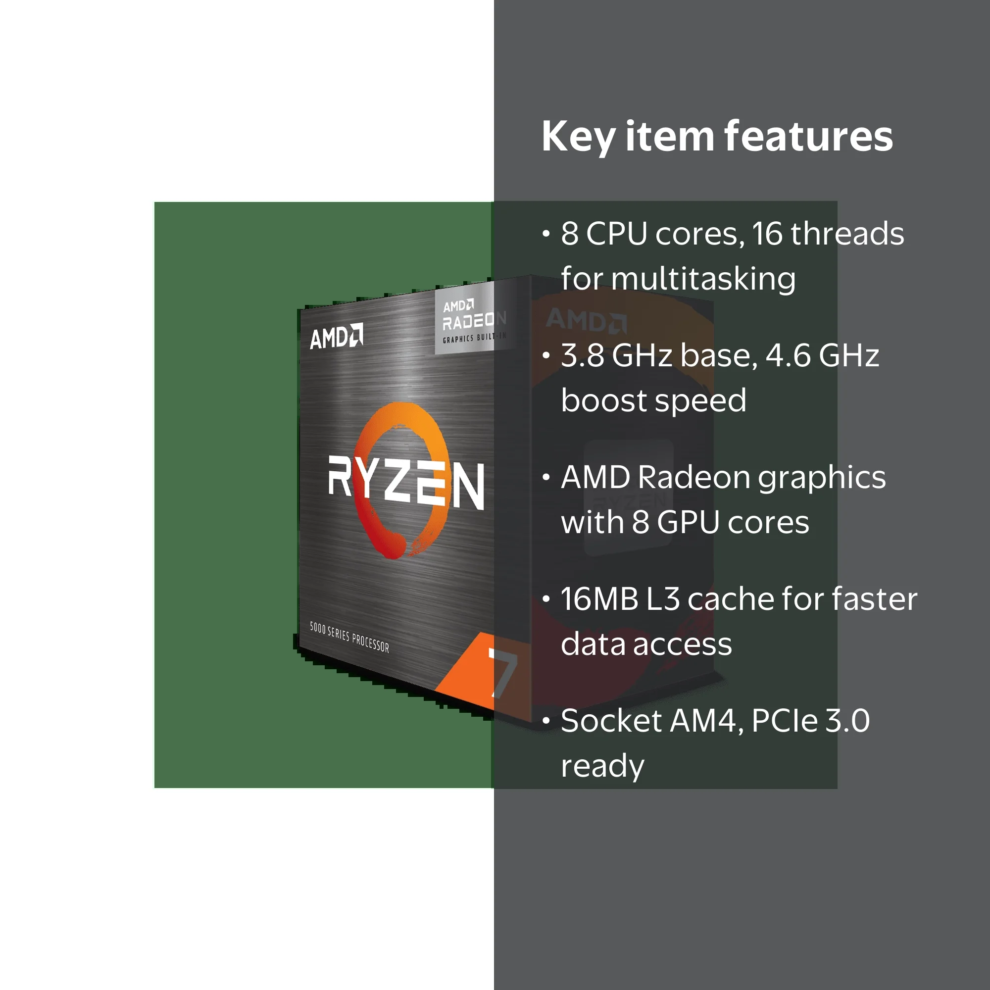 AMD Ryzen 7 5700G, 8-Core 3.8 GHz, Socket AM4, 65W, Radeon