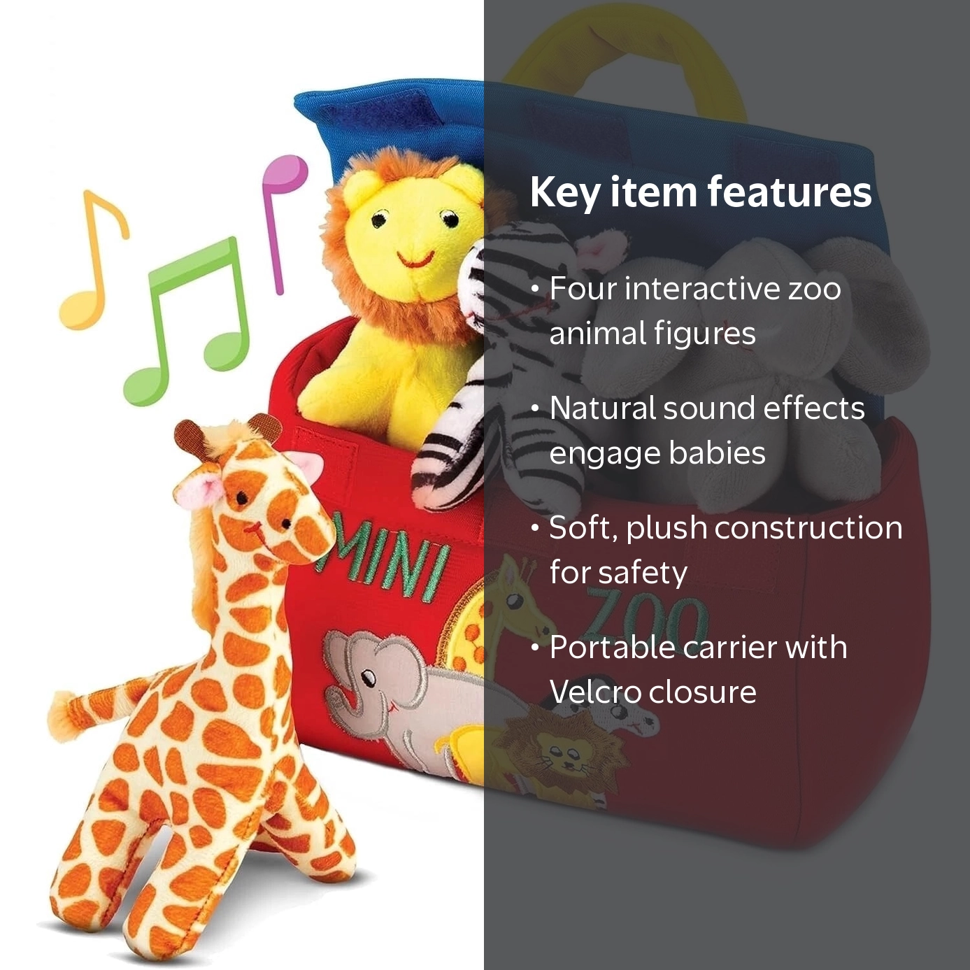 TSF TOYS Plush Mini Zoo Playset - Giraffe, Elephant, Lion, Zebra