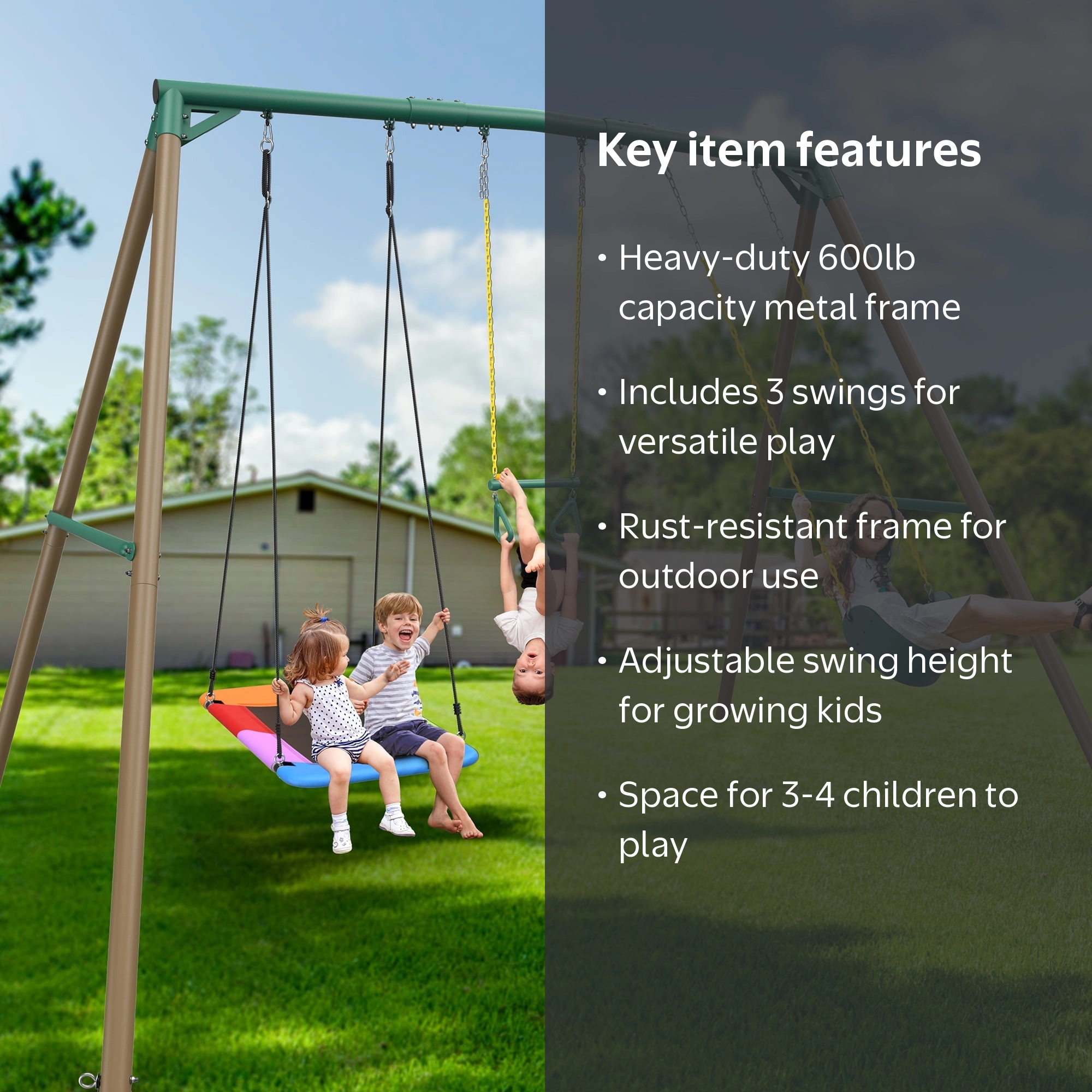 KloKick Heavy Duty Metal Swing Set for Kids & Adults, 600lb