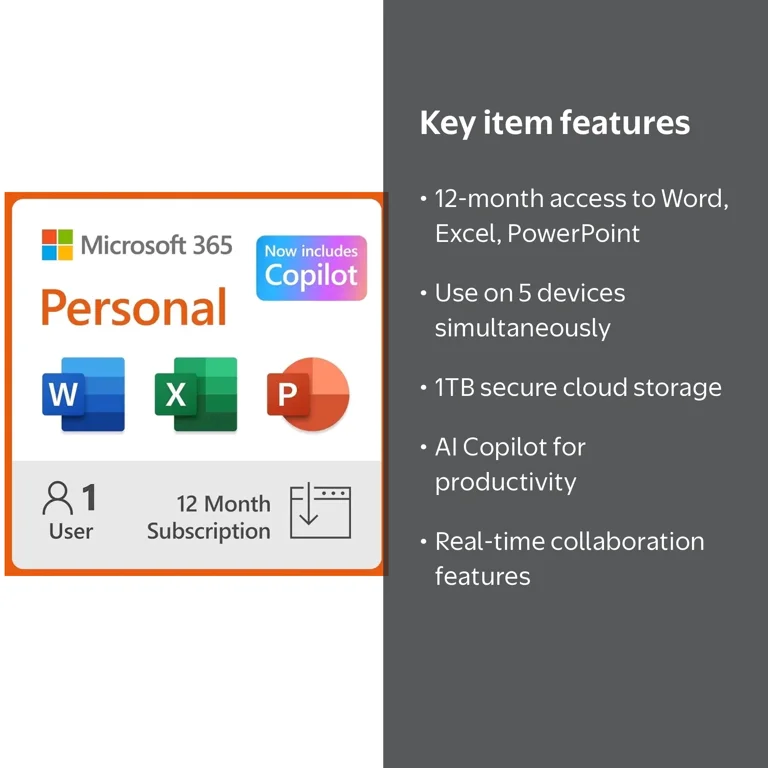Microsoft, Microsoft 365 Personal Subscription, 12-Month, 1 User