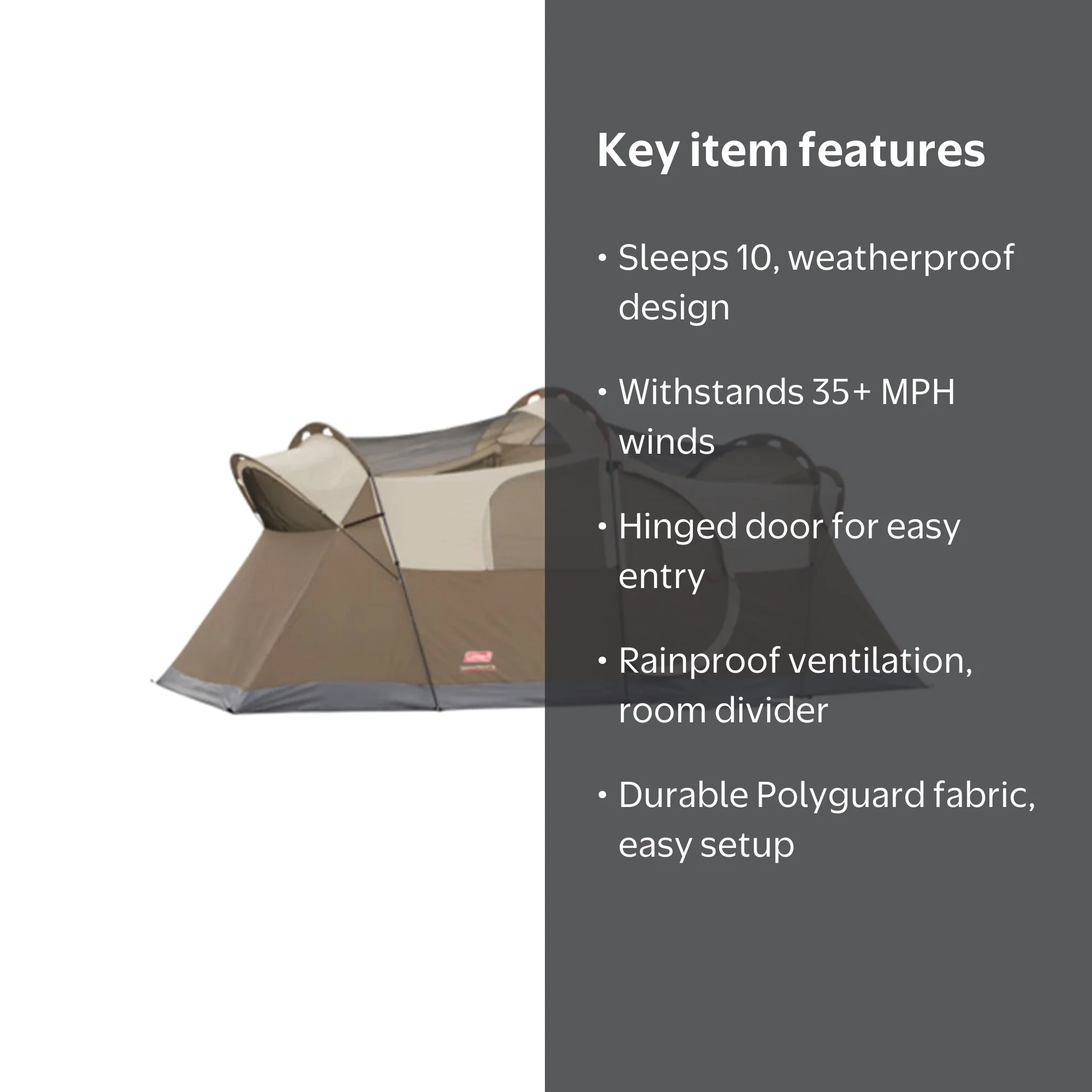 Coleman WeatherMaster 10-Person Camping Tent, Rainfly, Room