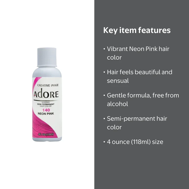 ADORE, Semi-Permanent Haircolor, Neon Pink 4 oz, No Ammonia