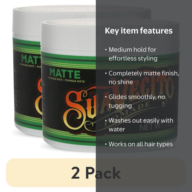 2 pack) Suavecito Matte Pomade, for All Hair Types, Original Scent