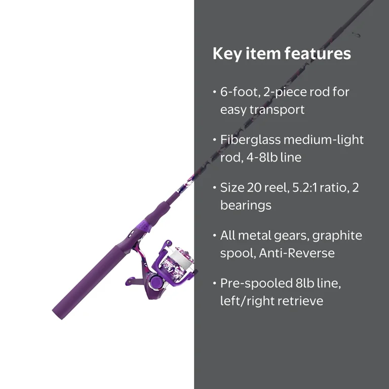 Zebco, Spinning Reel and Fishing Rod Combo, Tidepool Purple
