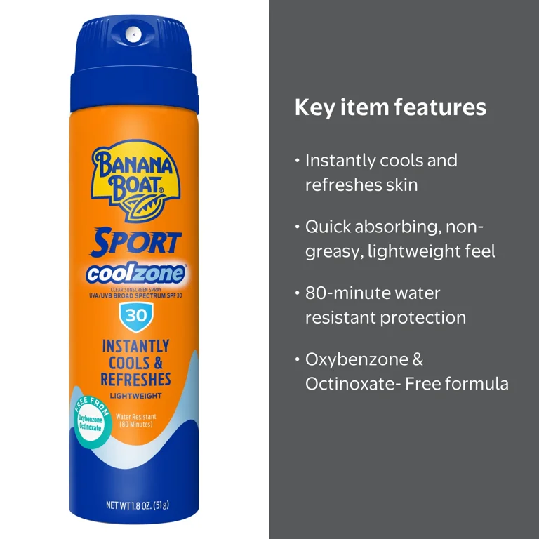 Banana Boat Sport Cool Zone SPF 30 Adult Sunscreen Spray, Travel