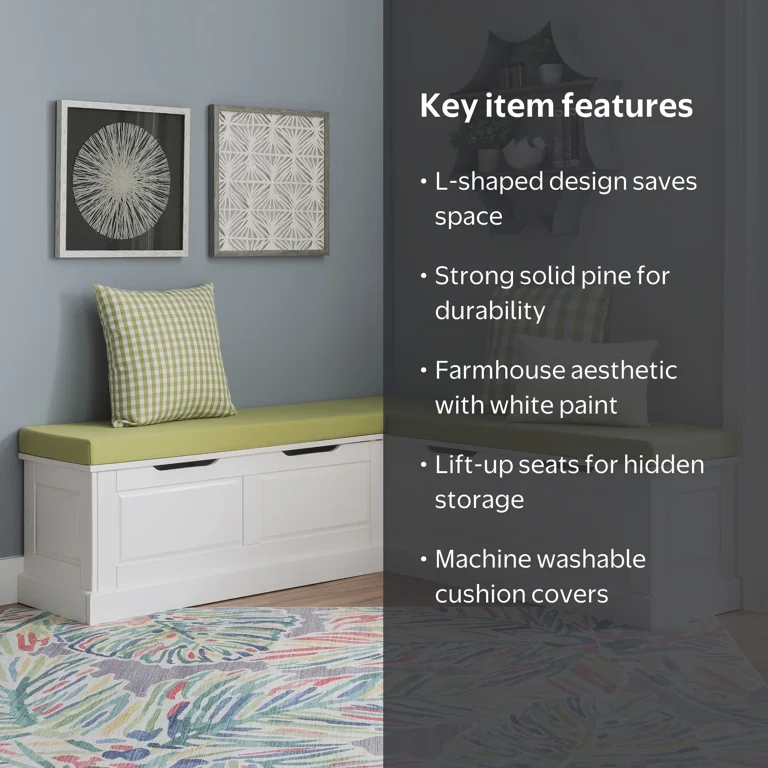Linon Romero Backless Corner Nook with Storage, 5-Piece Cushion