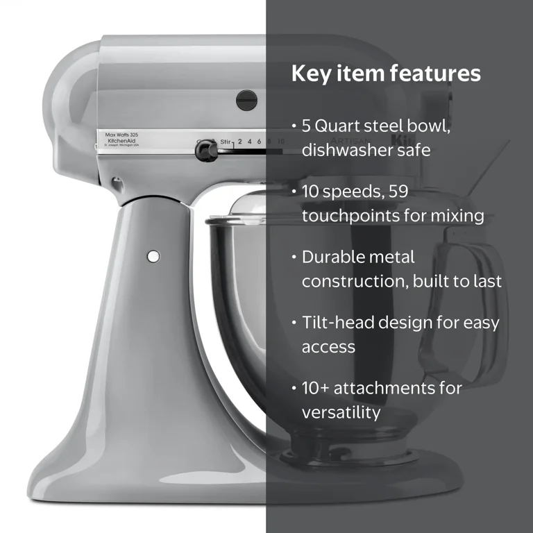 KitchenAid Artisan 5 Quart Stand Mixer, Metallic Chrome, KSM150PS