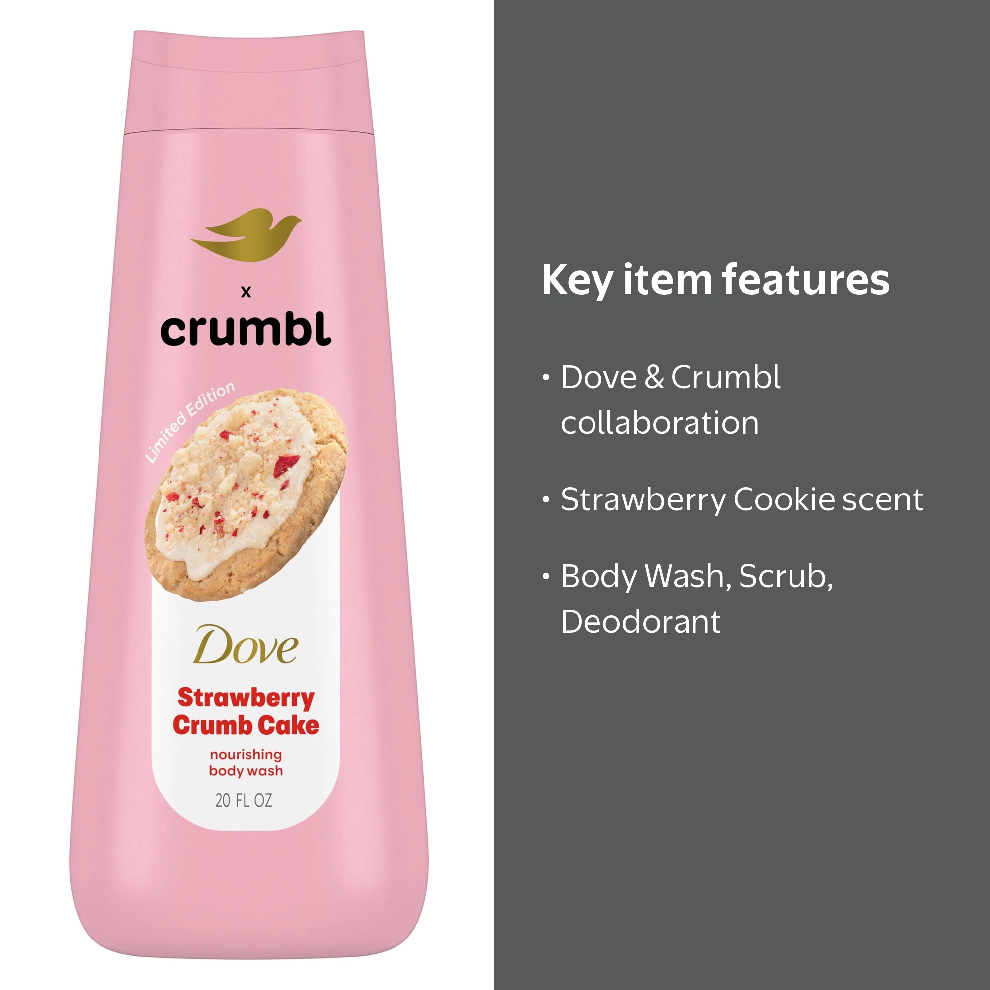 Dove x Crumbl Strawberry Cookie Body Wash, Scrub, & Deodorant Set