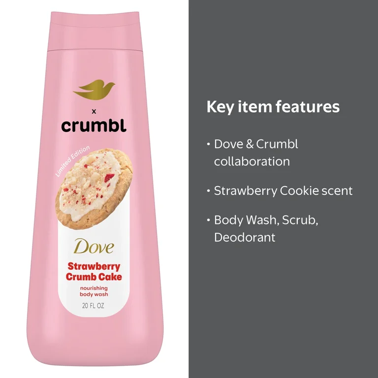 Dove x Crumbl Strawberry Cookie Body Wash, Scrub, & Deodorant Set