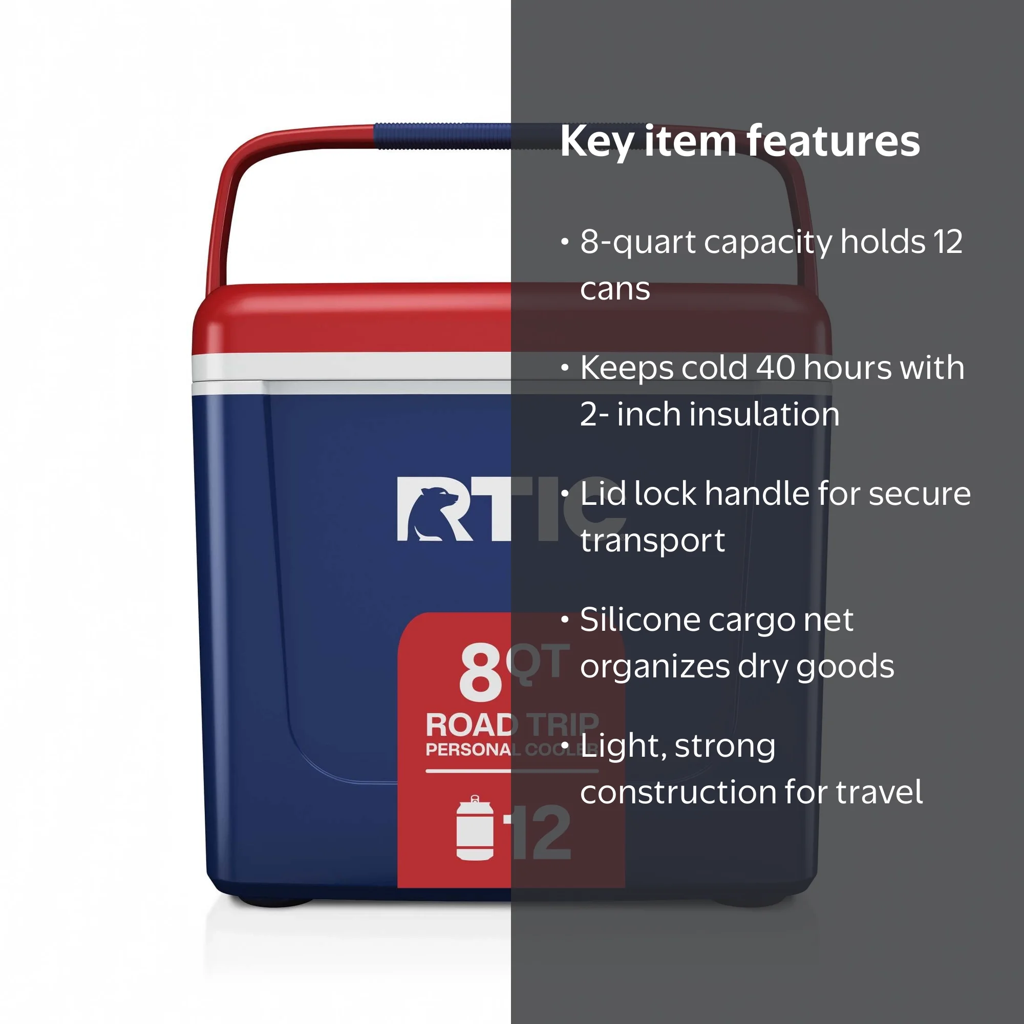 RTIC, Cooler Ice Insulation, 8 Qt, Holds 12 Cans, Road Trip