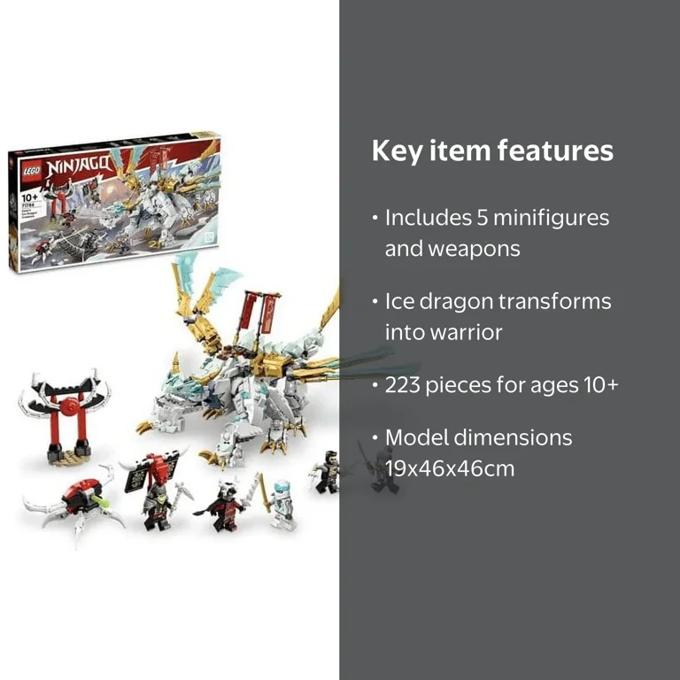 LEGO NINJAGO Zane's Ice Dragon Creature 71786, 2in1 Dragon Toy to