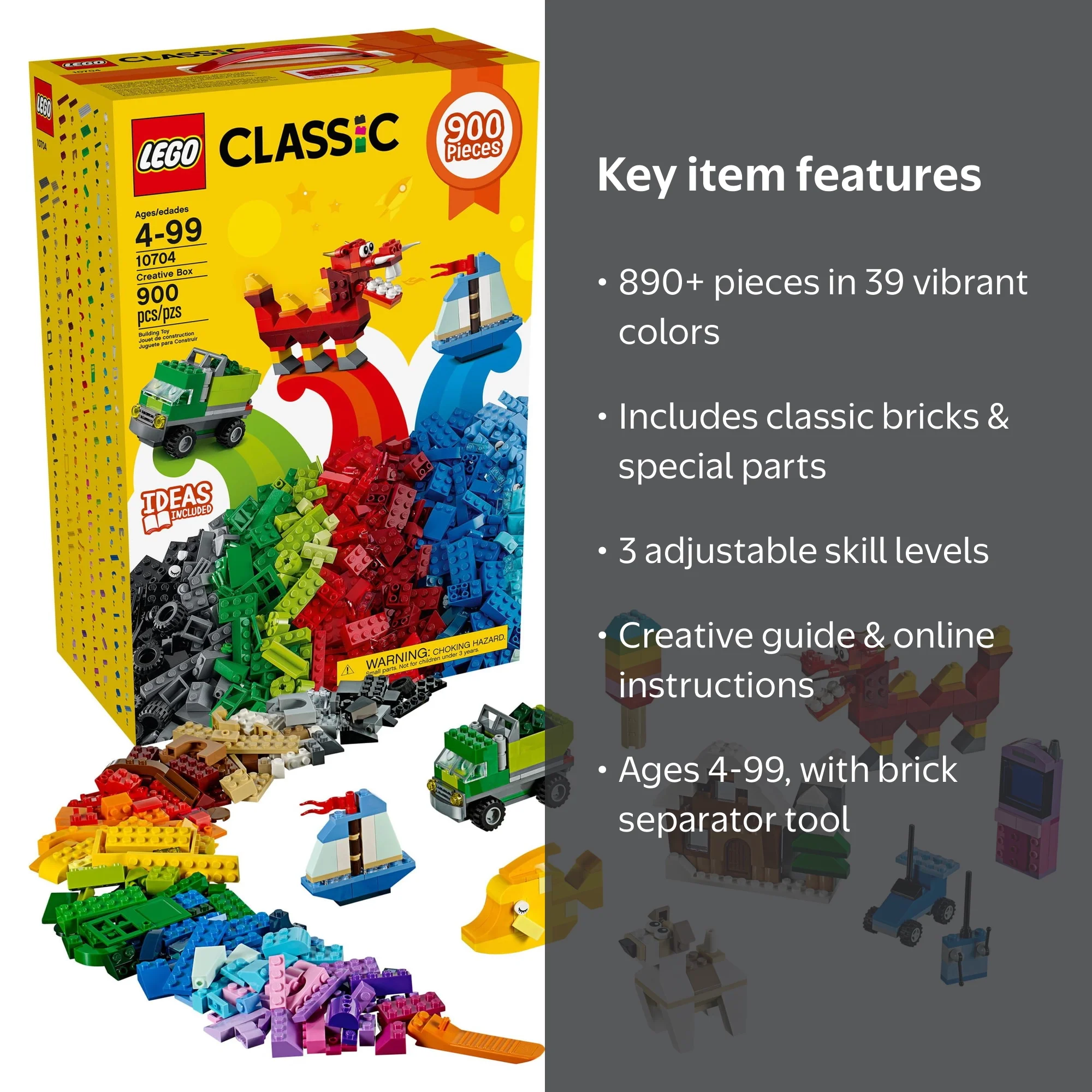 LEGO Classic Creative Box, 10704, Red with Over 890 Pieces