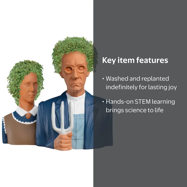 Chia Pet, American Gothic Chia Pet, Handmade Decorative Planter