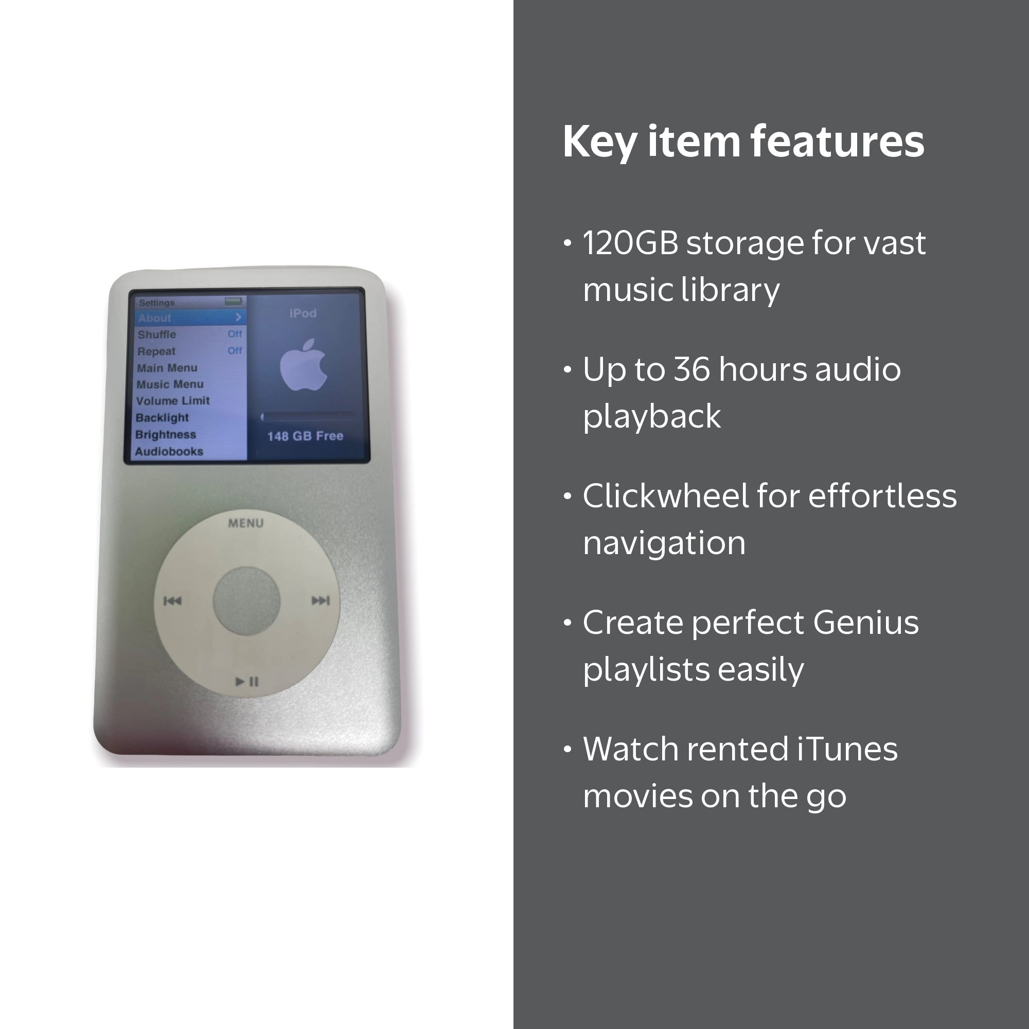 Pre-Owned Apple 7th Gen iPod 120GB Silver Classic MP3 Player MP3