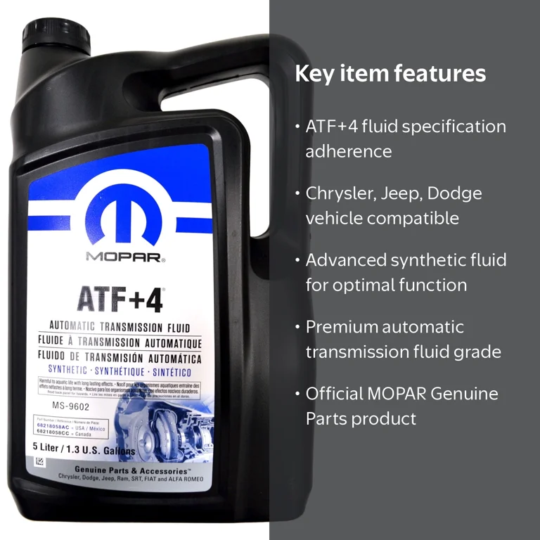 Mopar, Automatic Transmission Fluid, ATF+4, 5 Liter 1.3 Gallon