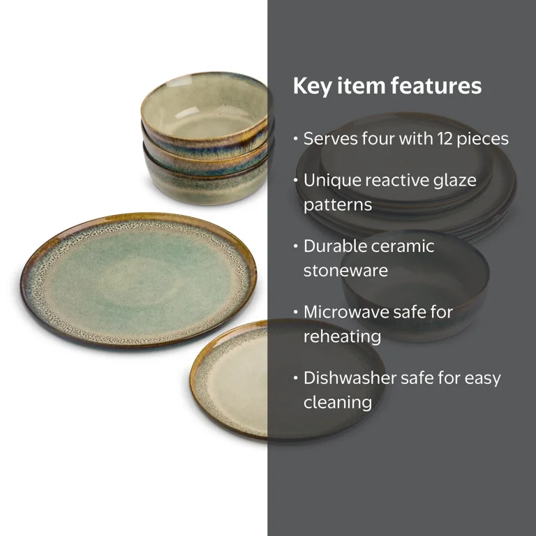 Yellowstone Kayce 12-Piece Reactive Ceramic Dinnerware Set