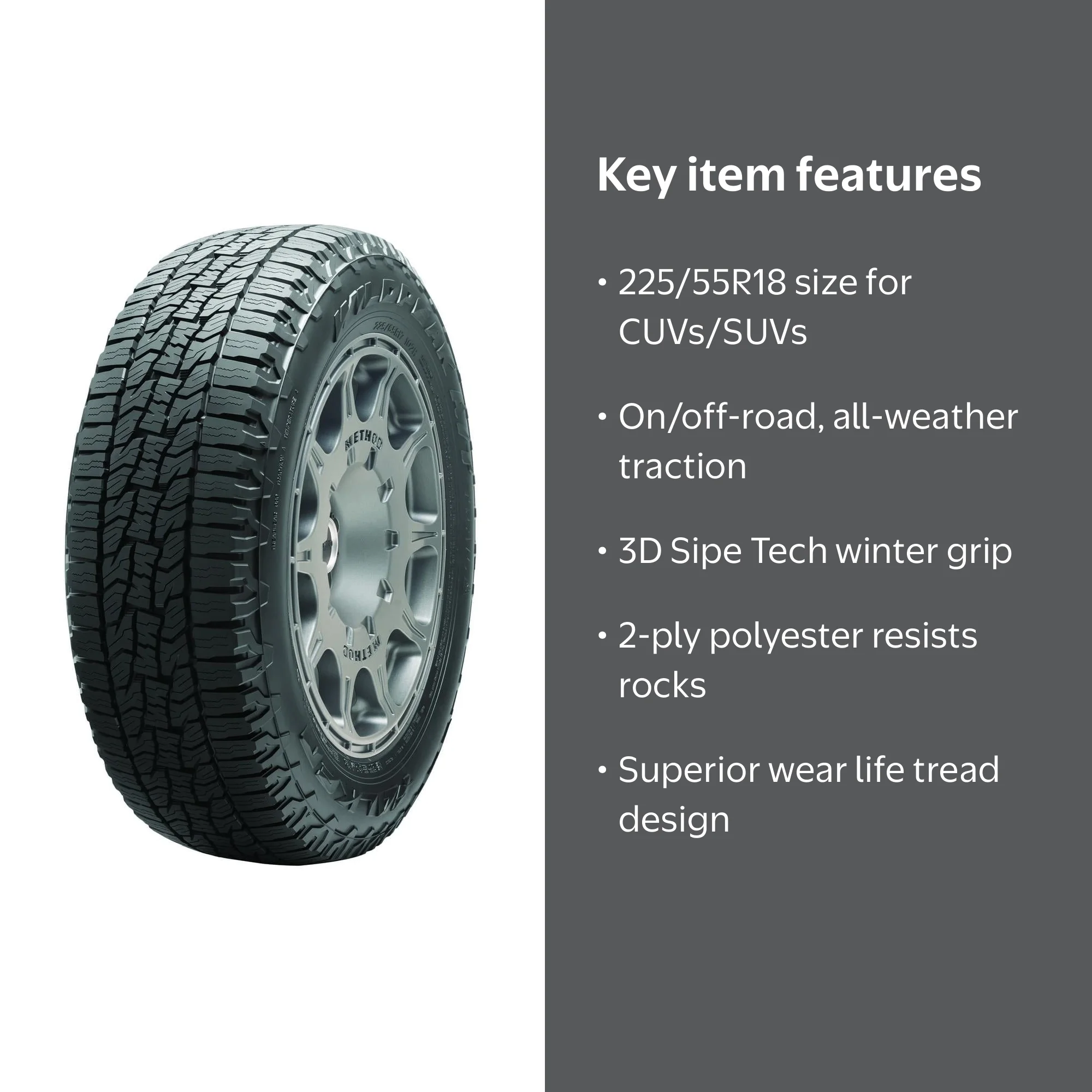Falken, All Terrain Tire, 225/55R18 98V SUV Crossover - Walmart.com
