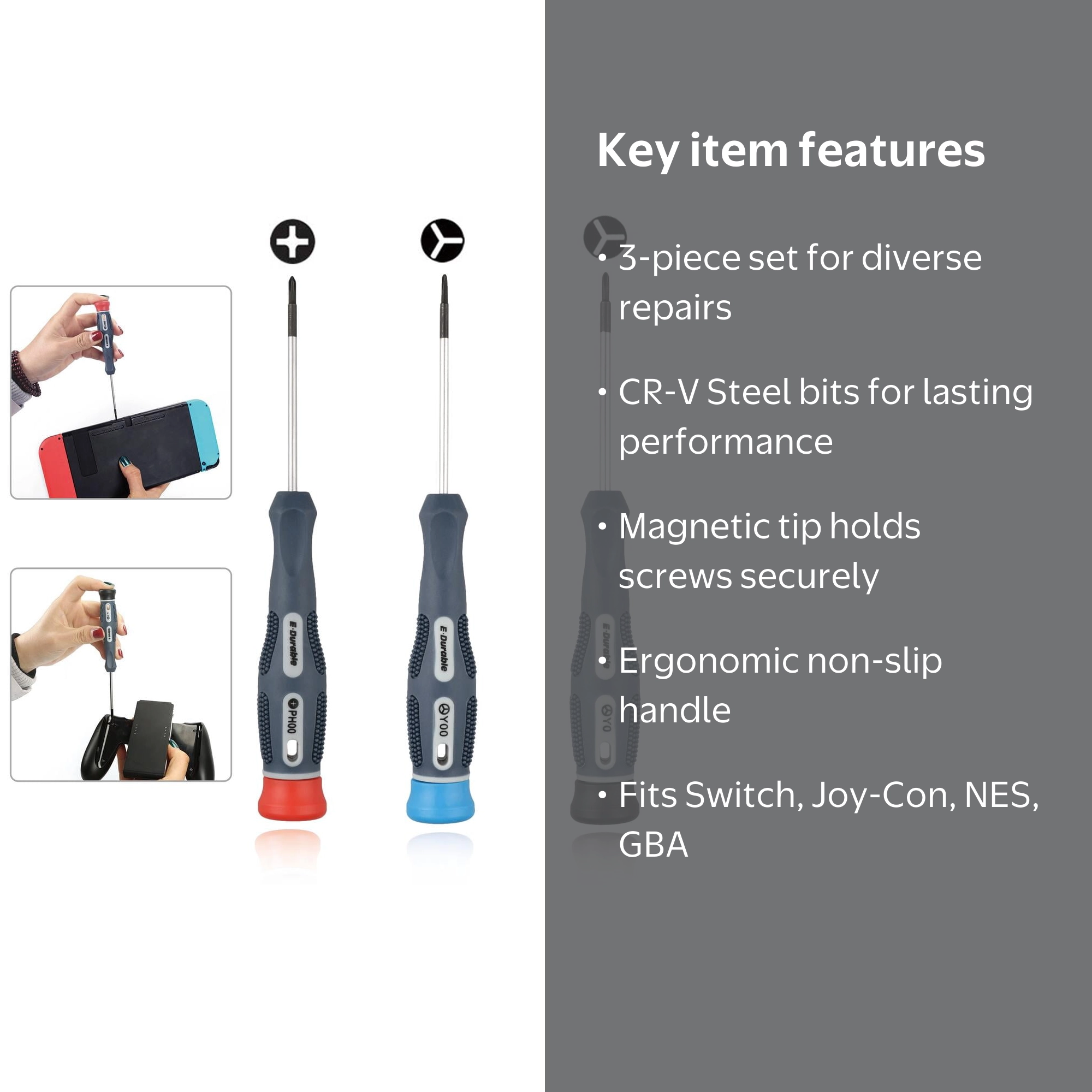 TSV 3pcs Screwdriver Kit, Magnetic Security Tools for Nintendo