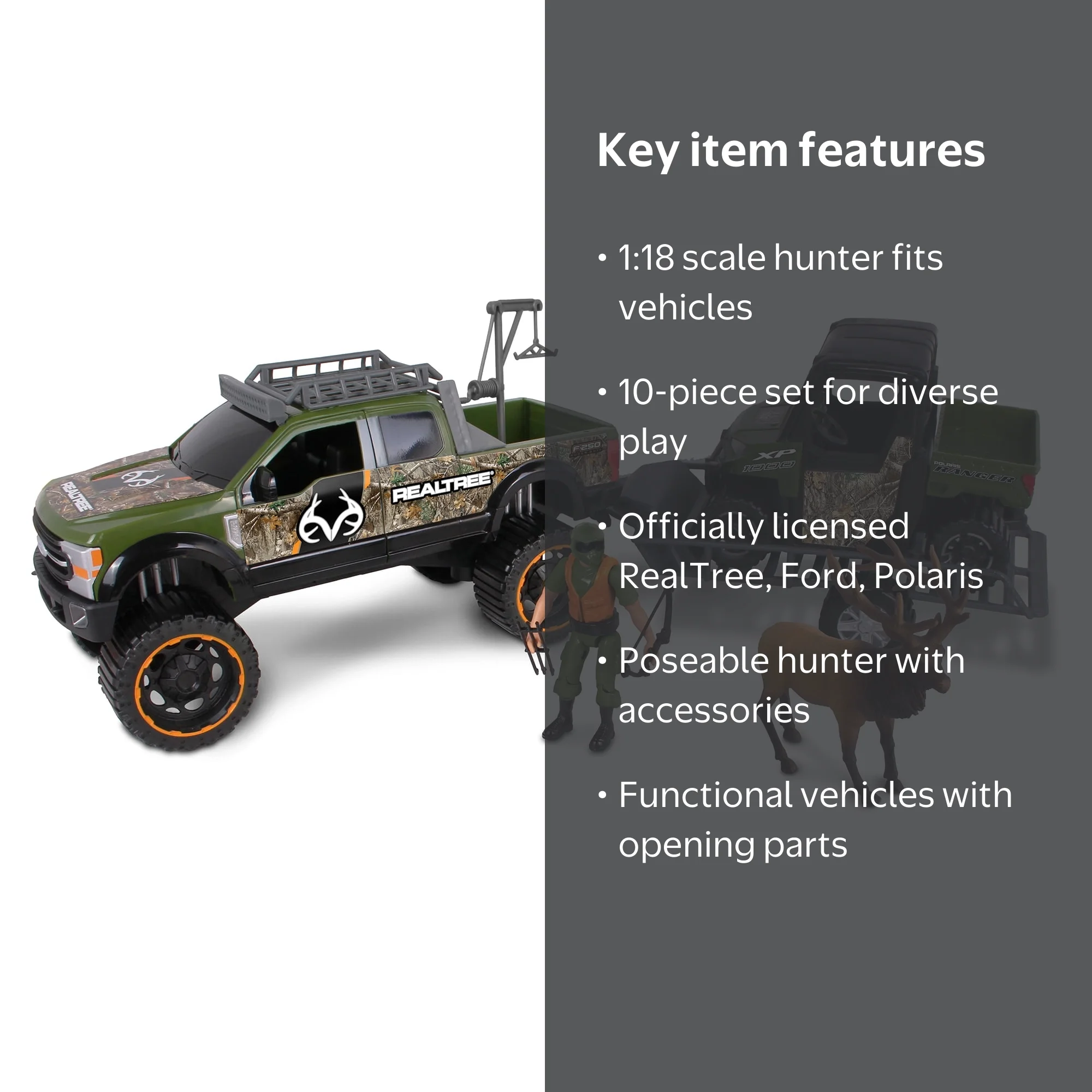 RealTree 10pc Hunting Playset: Ford F250 w/ Elk - NKOK 1:18 Scale
