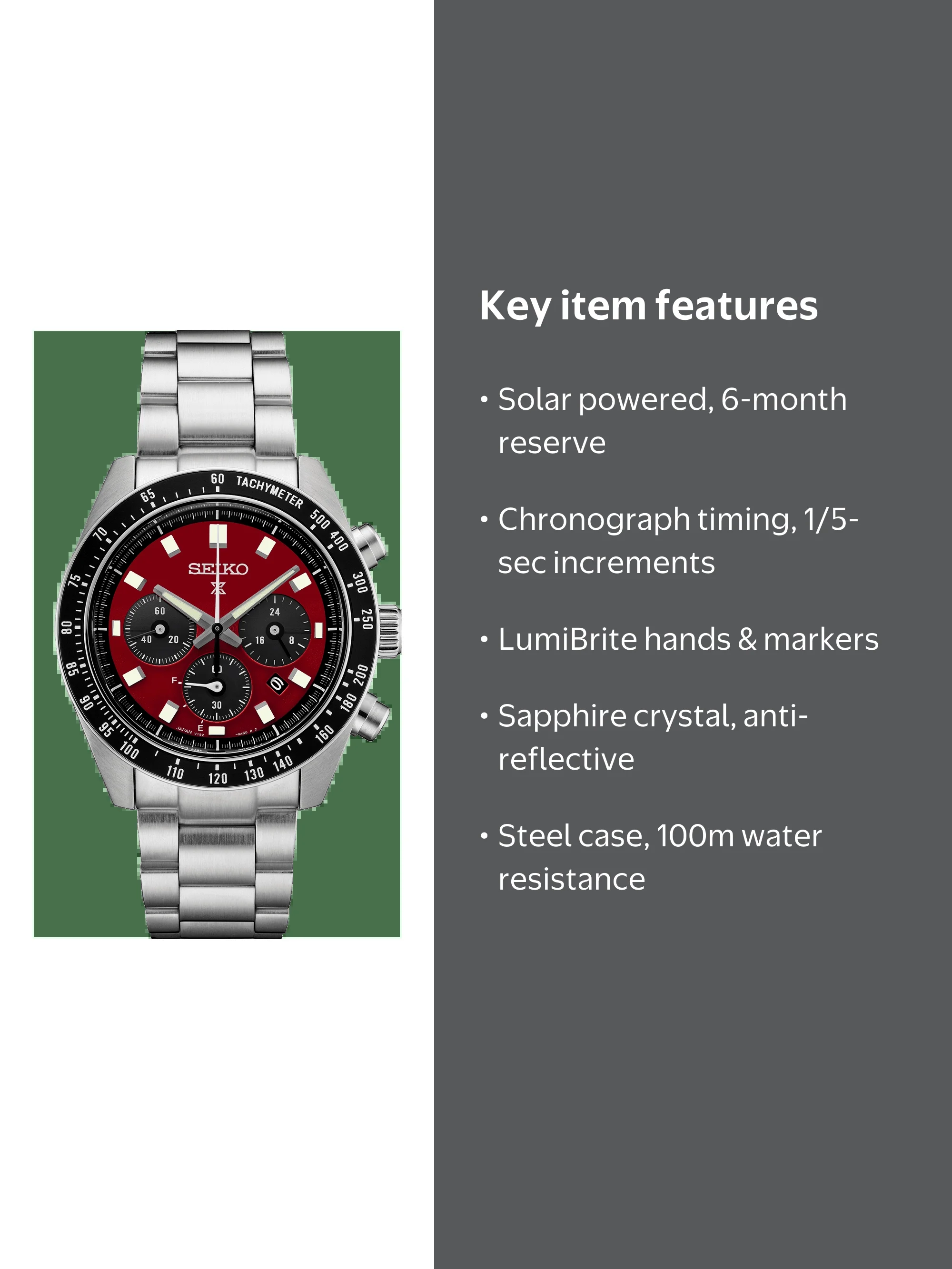 Seiko Prospex SSC927 Speedtimer Solar Chronograph, Antique Red