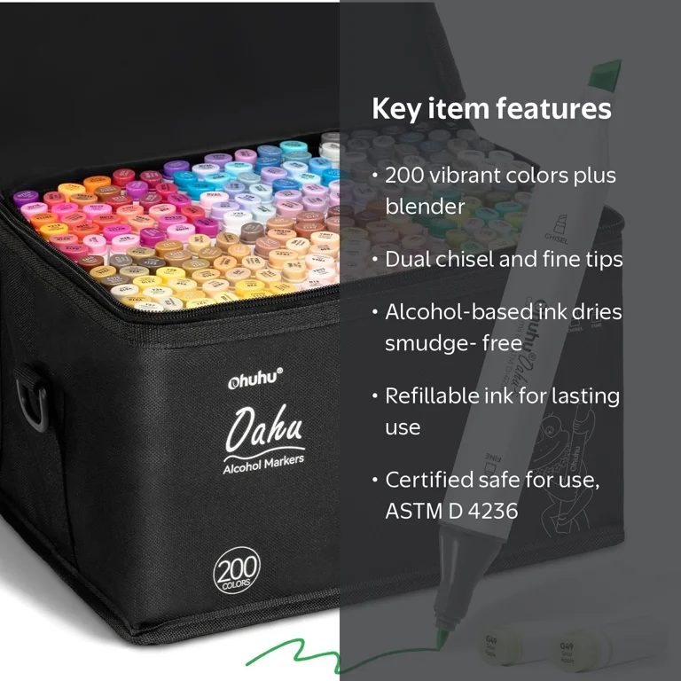 Ohuhu Markers Set, 200 Colors, Dual Tip Refillable - Walmart.com