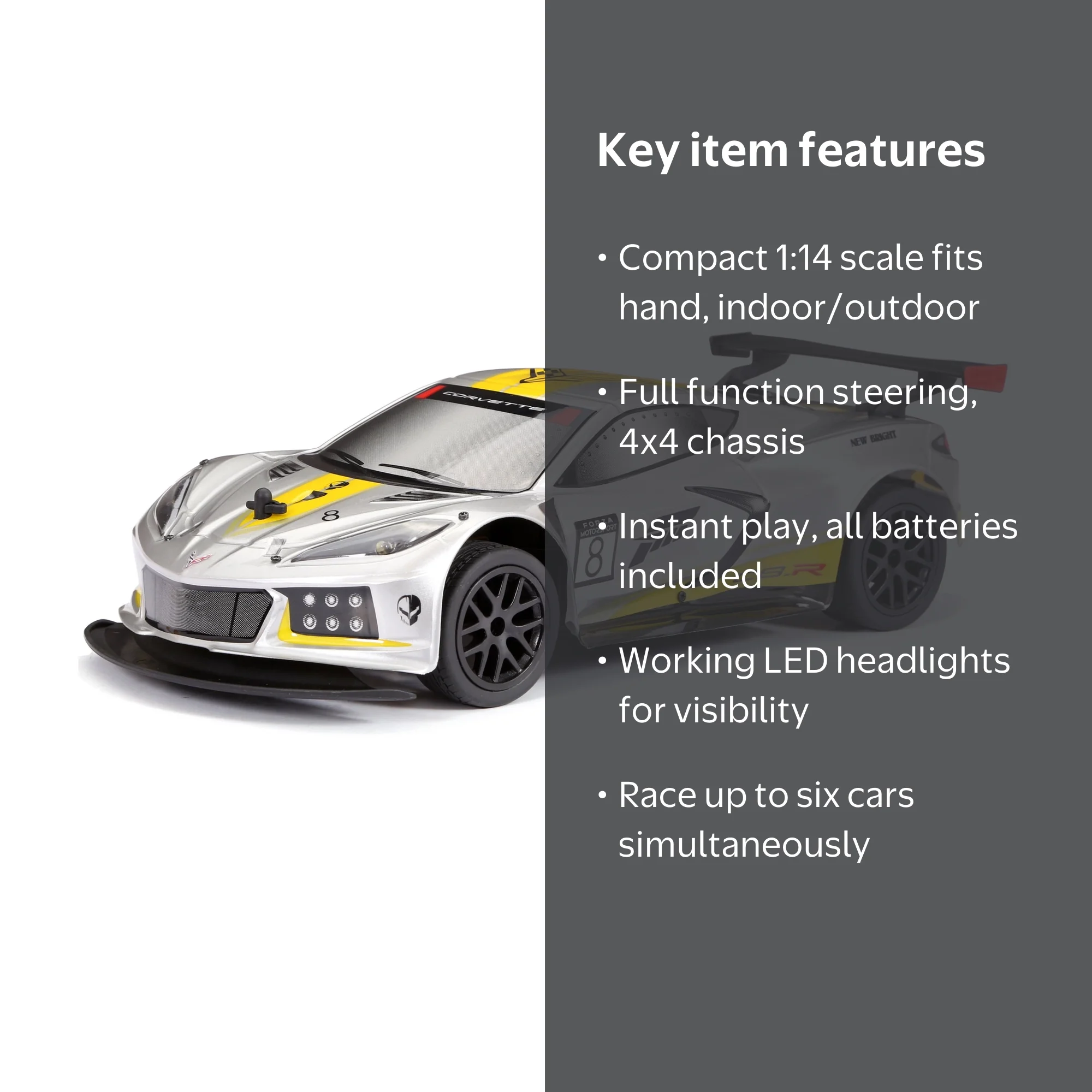 New Bright 1:14 R/C Forza Corvette C8R Style#61432U, Ages 6 Years