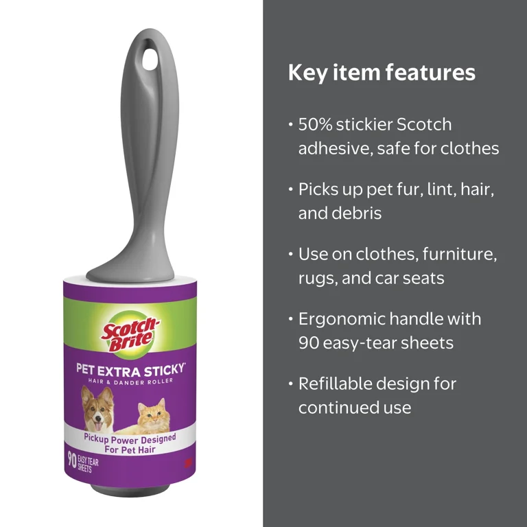 Scotch-Brite Extra Sticky Pet Lint roller 90 Sheets per Roll