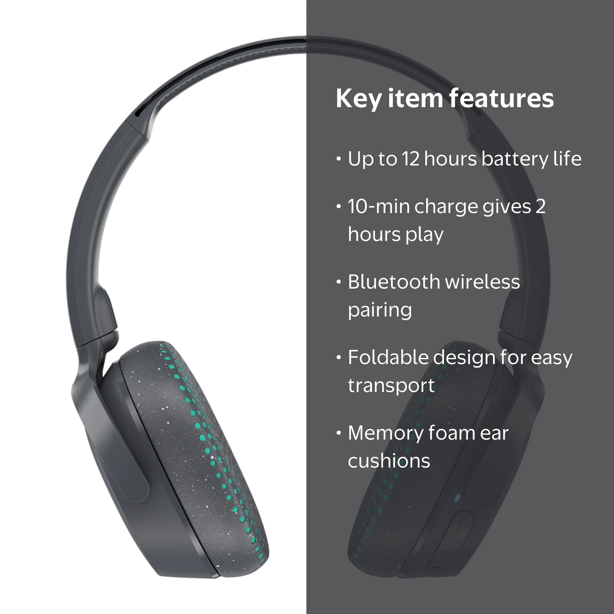 Skullcandy Riff Bluetooth Over-Ear Headphones with Mic, Gray