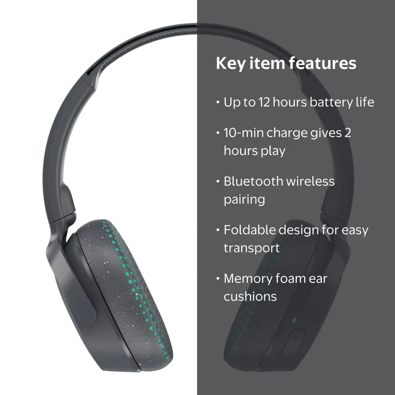 Skullcandy Riff Bluetooth Over-Ear Headphones with Mic, Gray
