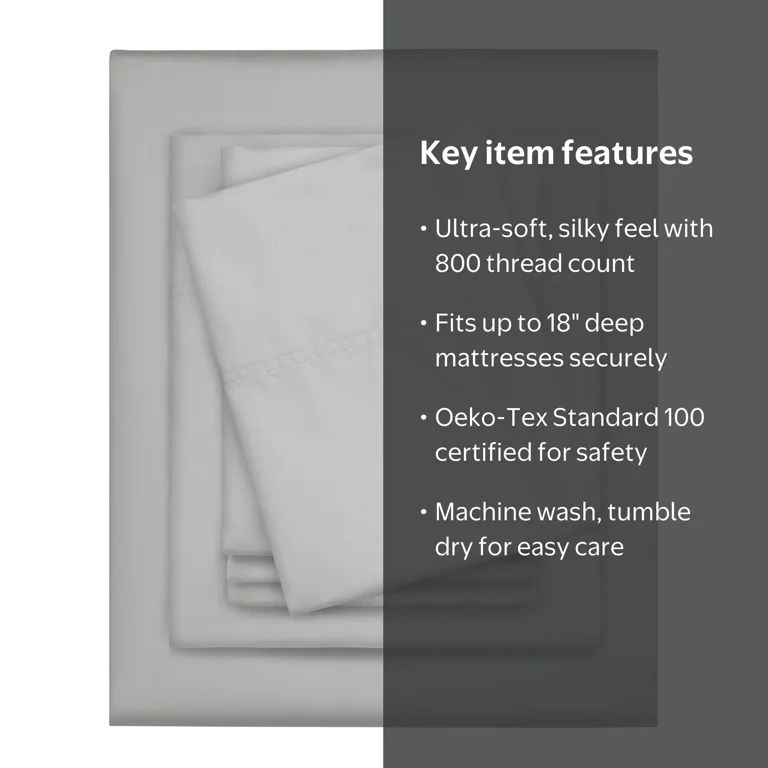 Mtakee 　SACRA H.COUNT COTTON Serta 6-Piece 800 Thread Count Gray Cotton Rich Adult Bed Sheet