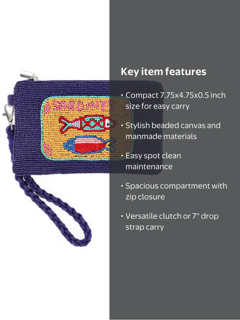 No Boundaries Women's Beaded Wristlet, Navy Sardines - Walmart.com