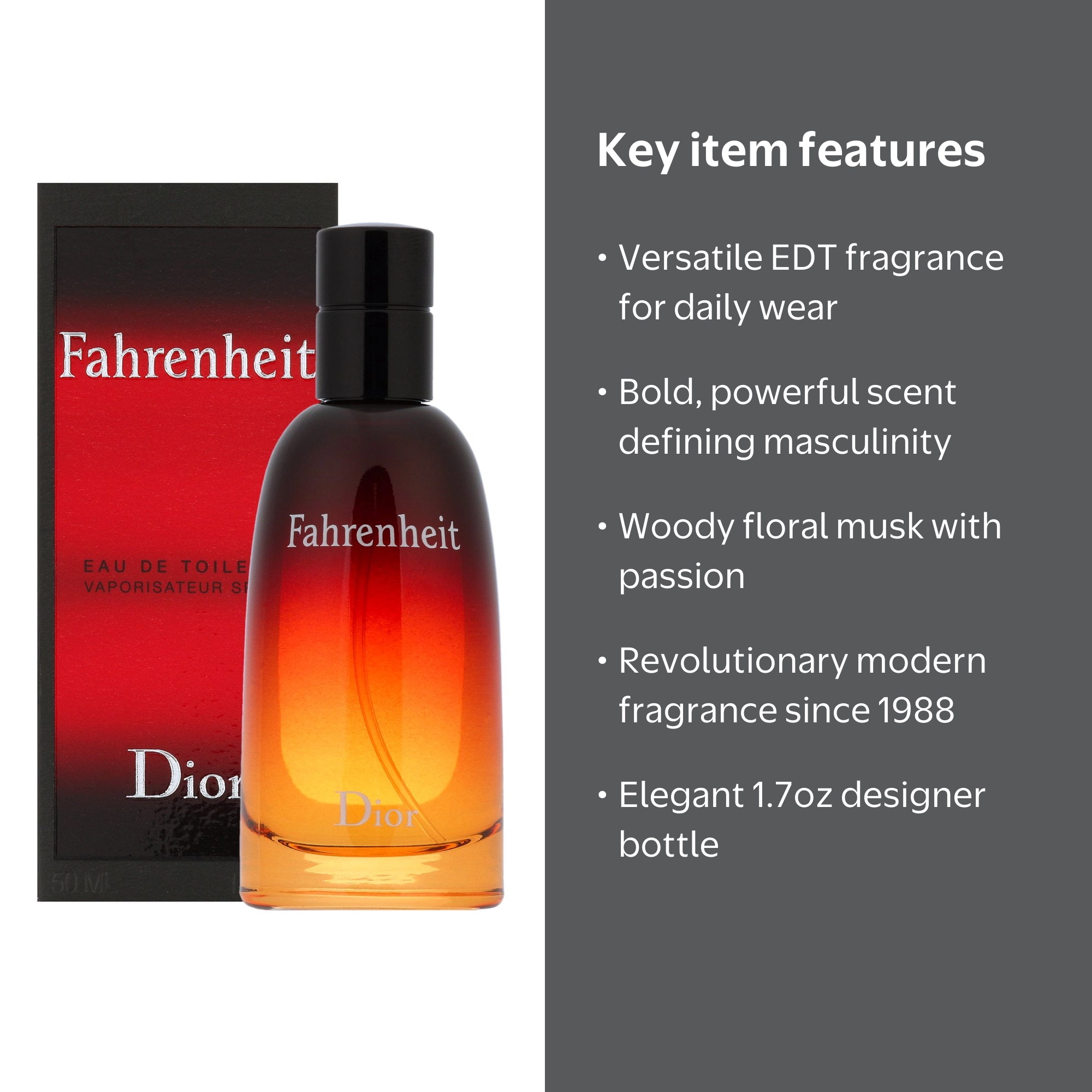 Dior Fahrenheit Men's Cologne, Woody Floral Musk Fragrance, 1.7 oz