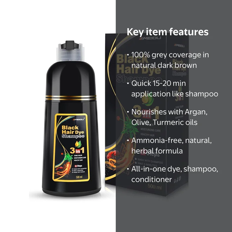 Meidu, Hair Color Shampoo, 500ML, Brown Permanent Herbal - Walmart.com