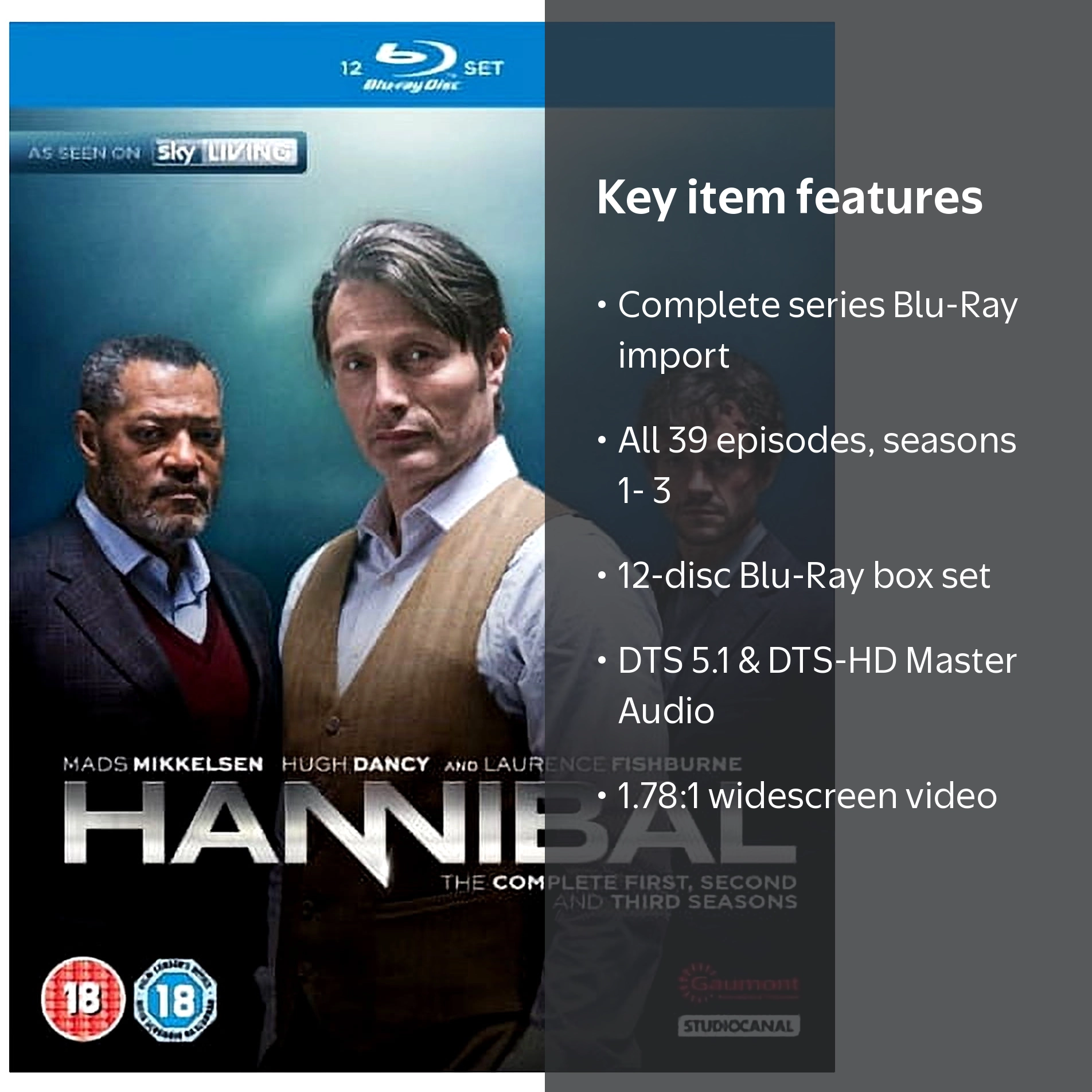 Hannibal Complete Seasons 1-3 Blu-Ray Box Set, 12-Disc, Region B