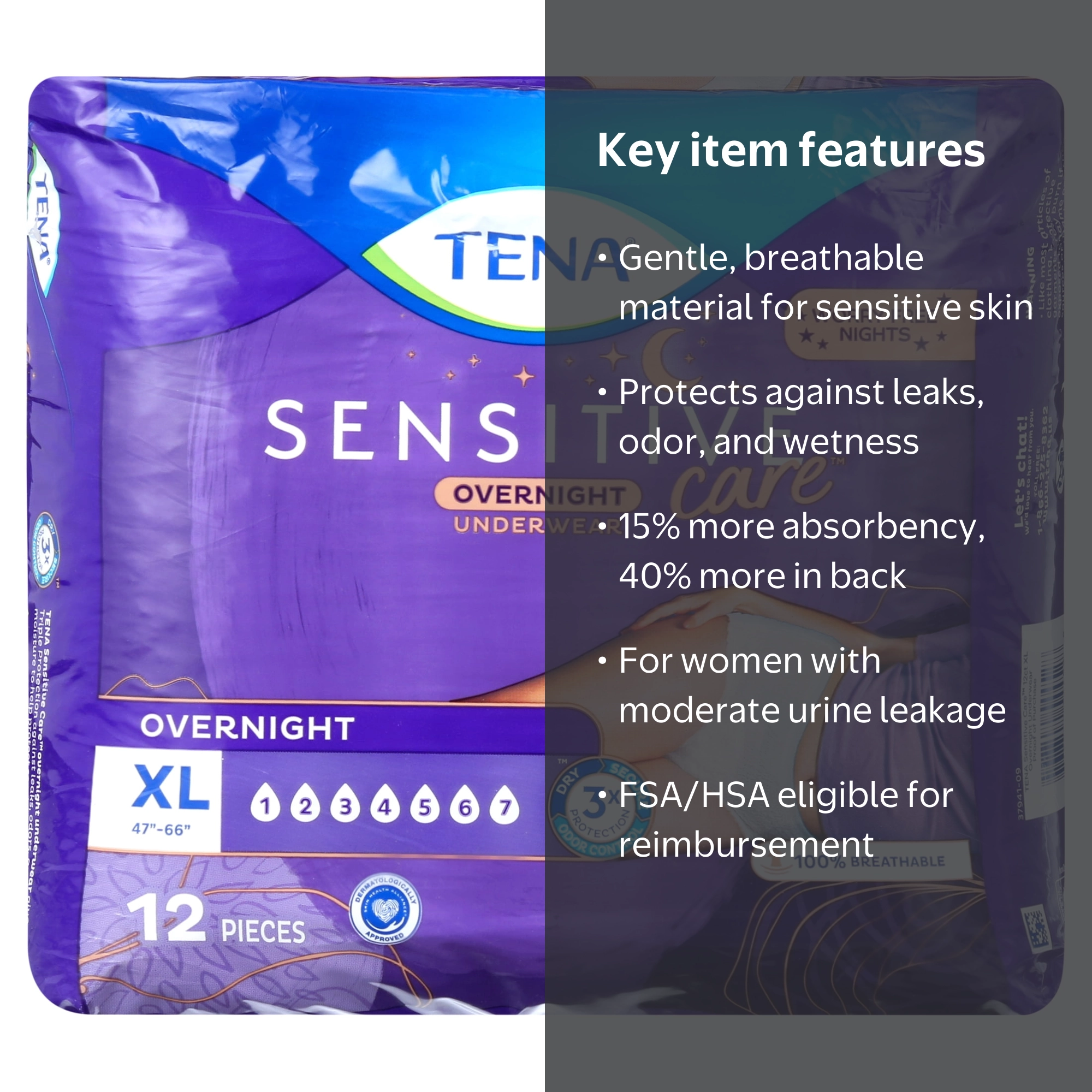 TENA Sensitive Care Overnight Incontinence Underwear for Women