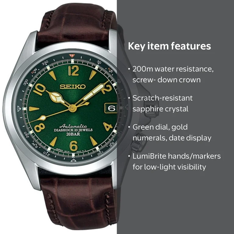 Seiko Men's Date Alpinist Dashock 23 Jewels Automatic Leather