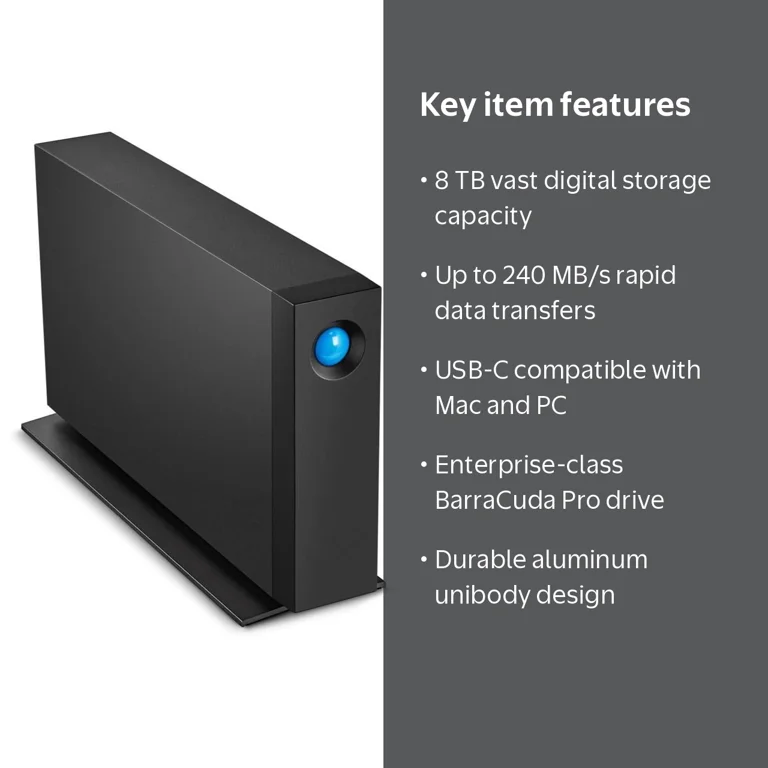LaCie 8TB d2 Professional USB 3.1 Type-C External Hard Drive, 7200