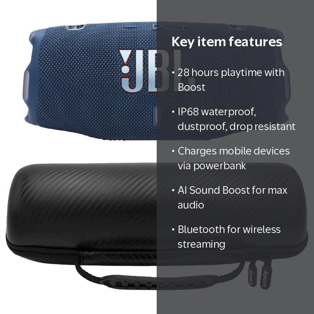 JBL CHARGE 6 Waterproof Portable Speaker Bundle with gSport Carbon