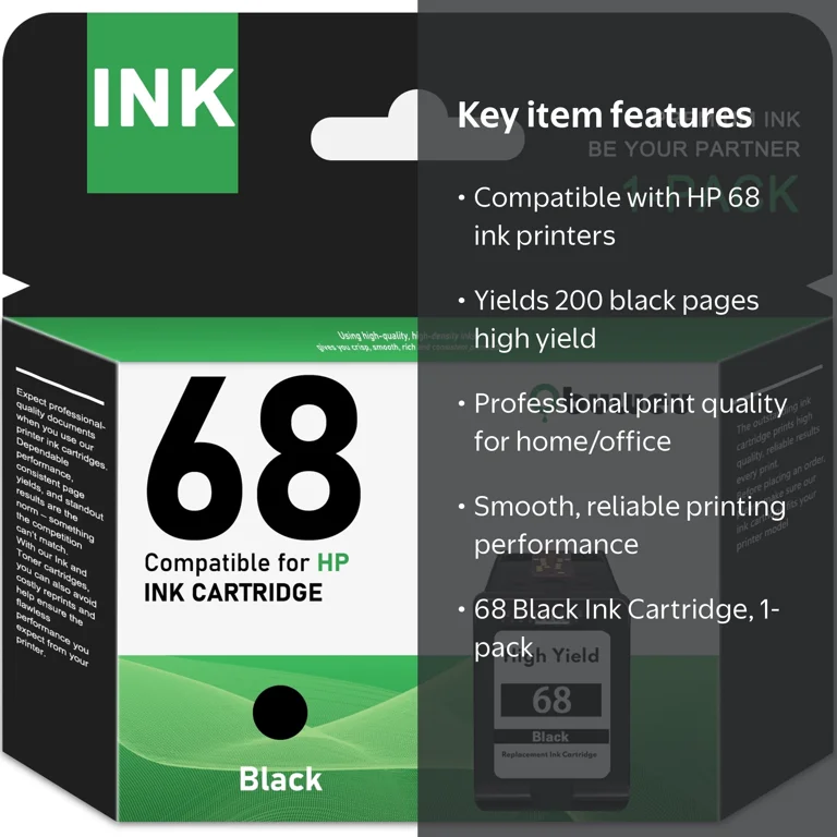 Obuweu, Ink Cartridge, 68 Black, Compatible for HP 68 - Walmart.com