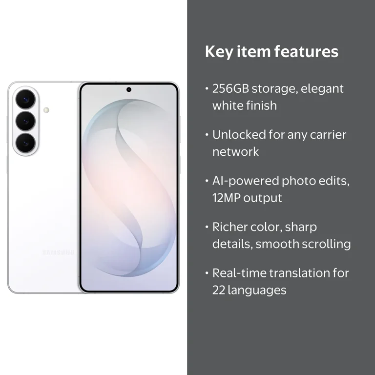 Samsung Galaxy S26+ 256GB Smartphone Unlocked, White - Walmart.com