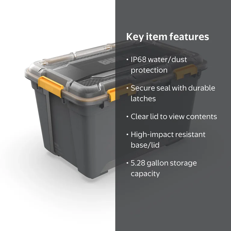 Ezy Storage 5.28 Gallon IP68 Waterproof Plastic Tote Bin with Seal