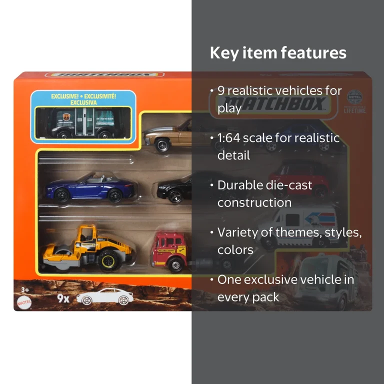 Matchbox, Gift Set of 9 Cars or Trucks, 1:64 Scale, Styles Vary