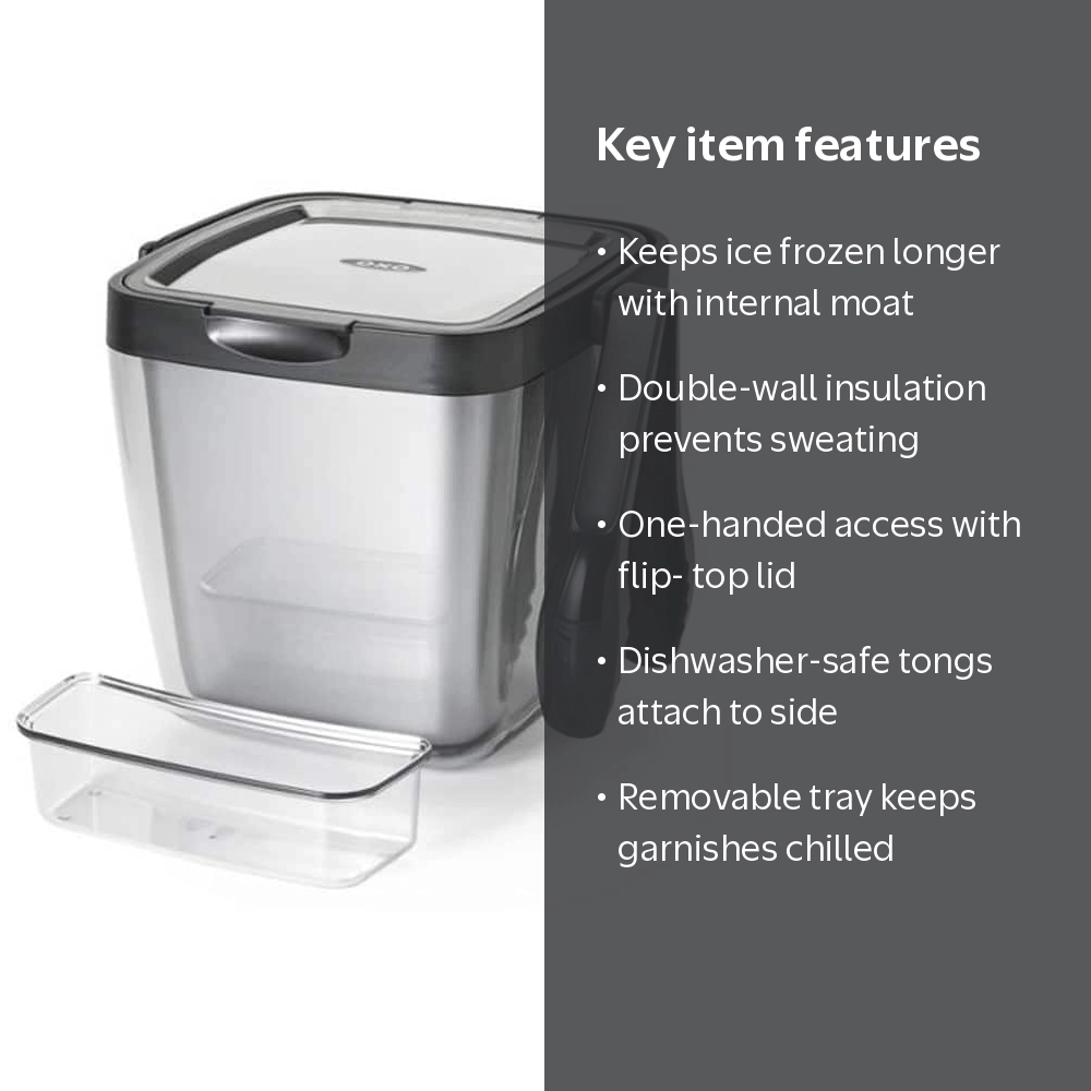 OXO 11169200 3 Piece Plastic Insulated Ice Bucket Bin with Lid