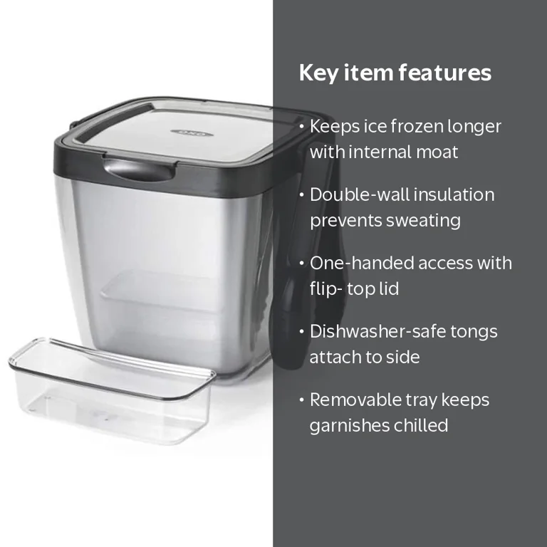 OXO 11169200 3 Piece Plastic Insulated Ice Bucket Bin with Lid